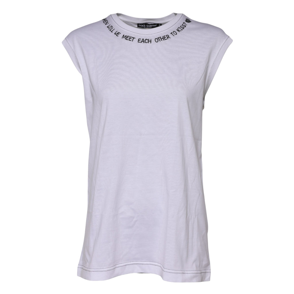 White Cotton Sleeveless Printed Tank T-shirt