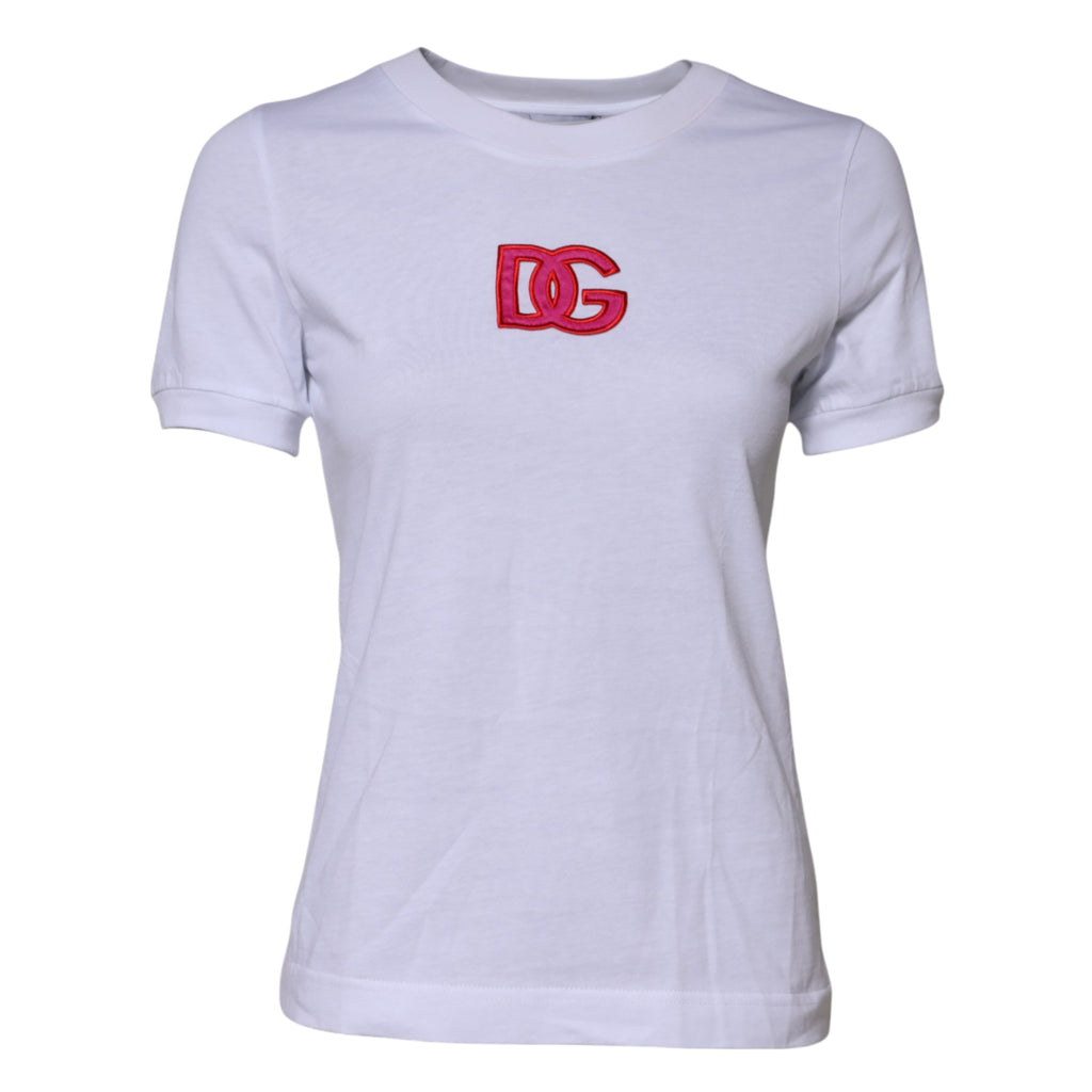 White Cotton DG Logo Embroidery Top T-shirt