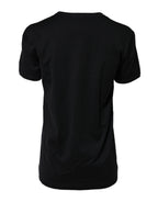 Black Cotton DG Print Short Sleeve Top T-shirt