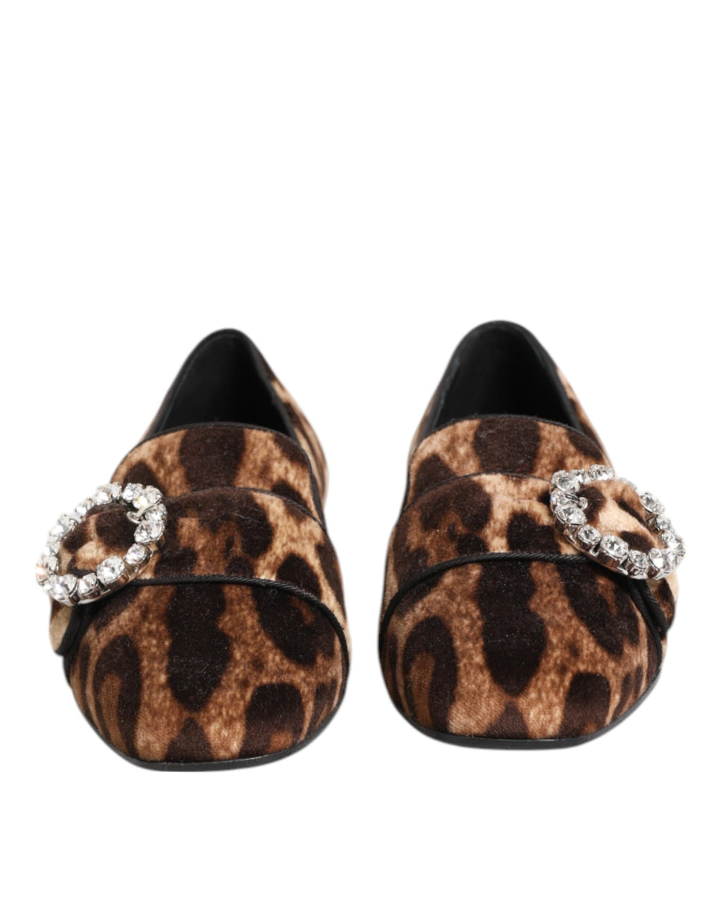 Brown Leopard Print Crystals Loafers Flats Shoes