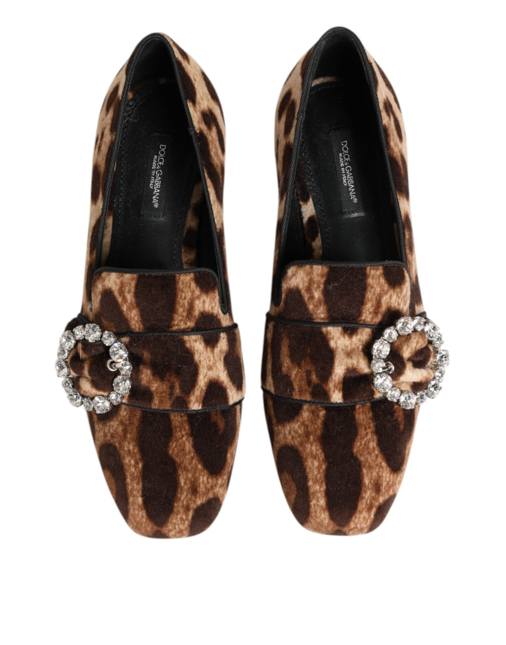 Brown Leopard Print Crystals Loafers Flats Shoes