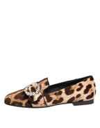 Brown Leopard Print Crystals Loafers Flats Shoes