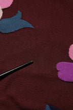 Maroon Floral Silk Crew Neck Blouse Top