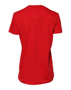 Red Crew Neck Short Sleeves Top T-shirt