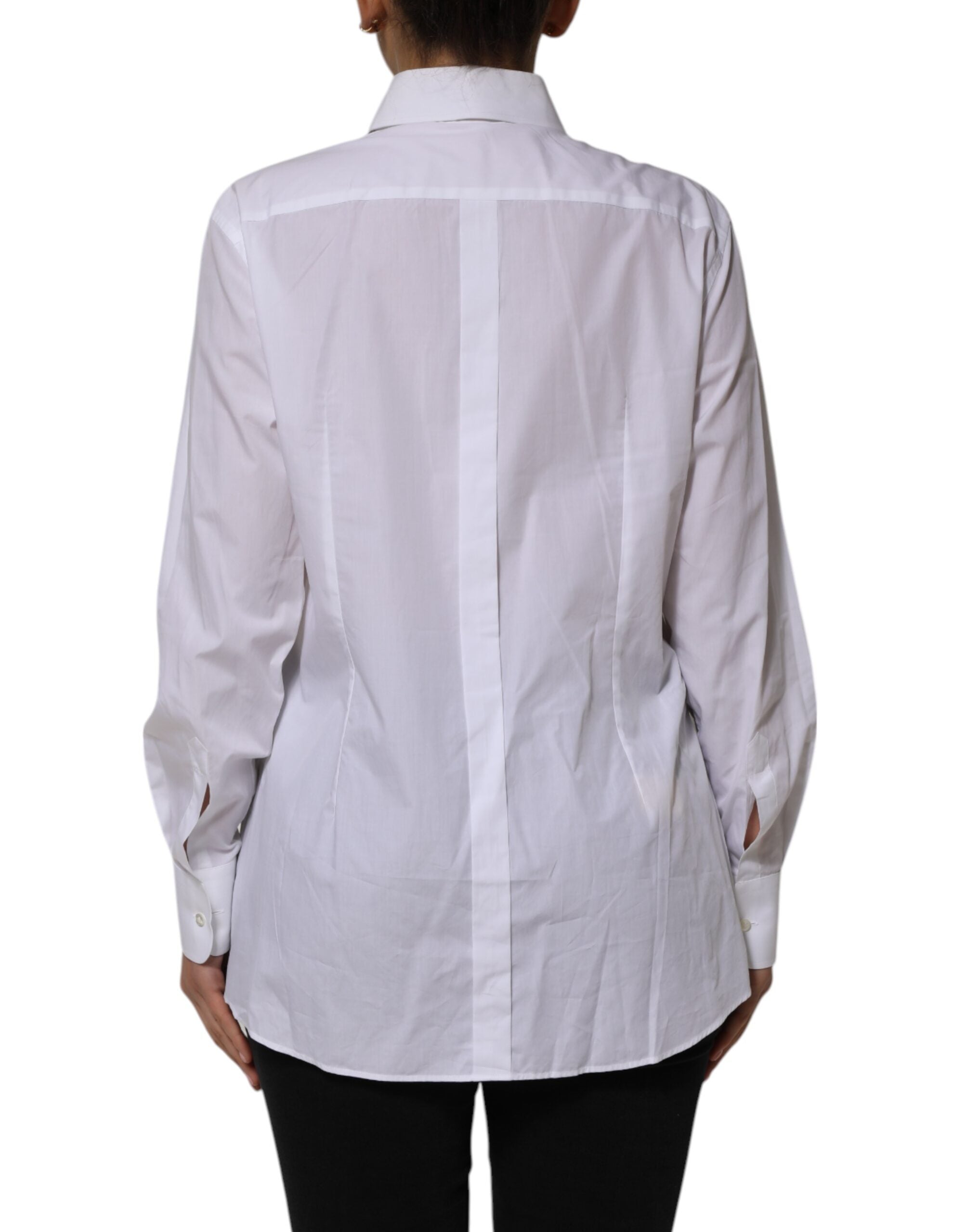 White Cotton Collared Long Sleeves Shirt Top