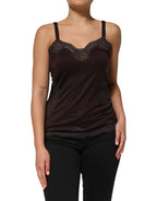 Dark Brown Lace Trim Wool Sleeveless Tank Top