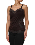 Dark Brown Lace Trim Wool Sleeveless Tank Top