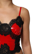 Red Black Lace Trim Polyester Sleeveless Tank Top