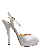 White Satin Platform Heels Sandals Shoes