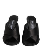 Black Logo KEIRA Satin Slides Sandals Shoes