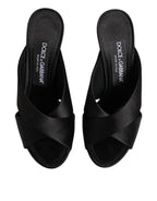 Black Logo KEIRA Satin Slides Sandals Shoes