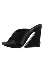 Black Logo KEIRA Satin Slides Sandals Shoes