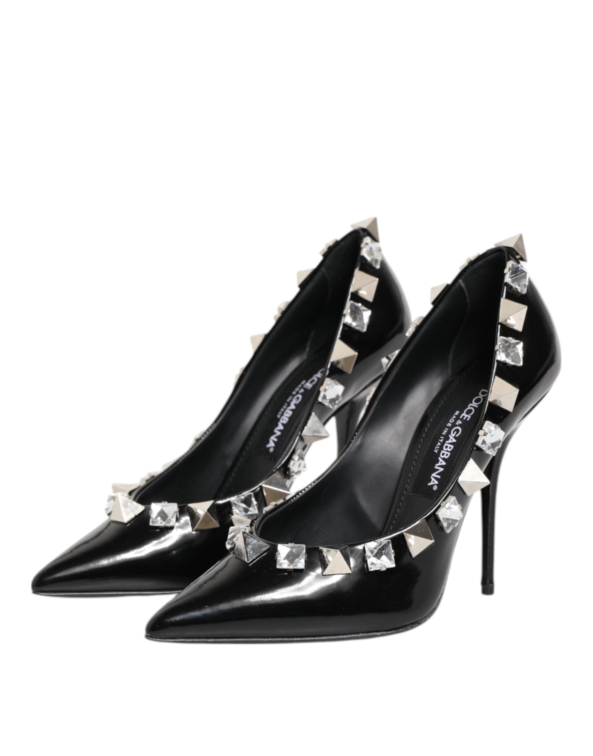 Black Crystals Studs Stiletto Pumps Shoes