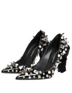 Black Crystals Studs Stiletto Pumps Shoes