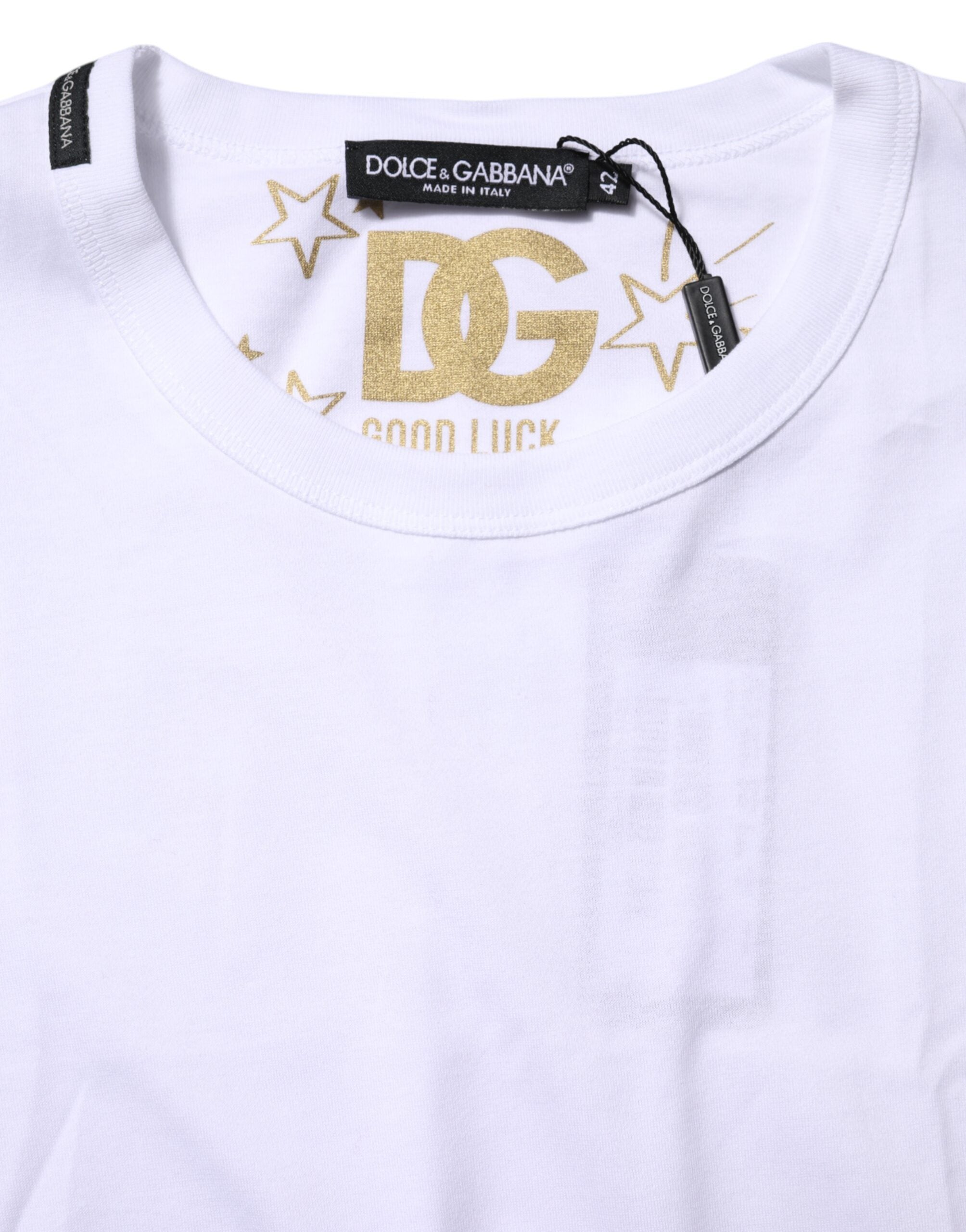 White Cotton Goodluck 2022 Crew Neck T-shirt