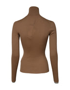 Brown Knit Long Sleeves Turtleneck Sweater