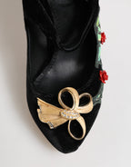 Black Roses Crystal Brooch Mary Jane Shoes