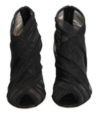 Black Mesh Stiletto Heels Ankle Boots Shoes