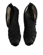 Black Mesh Stiletto Heels Ankle Boots Shoes