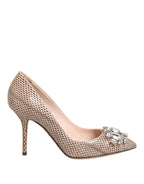 Beige Leather Crystal Embellished Pumps Shoes