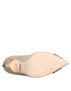 Beige Leather Crystal Embellished Pumps Shoes