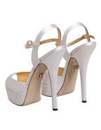 White Satin Platform Heels Sandals Shoes