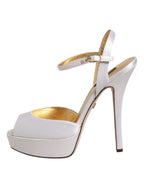 White Satin Platform Heels Sandals Shoes