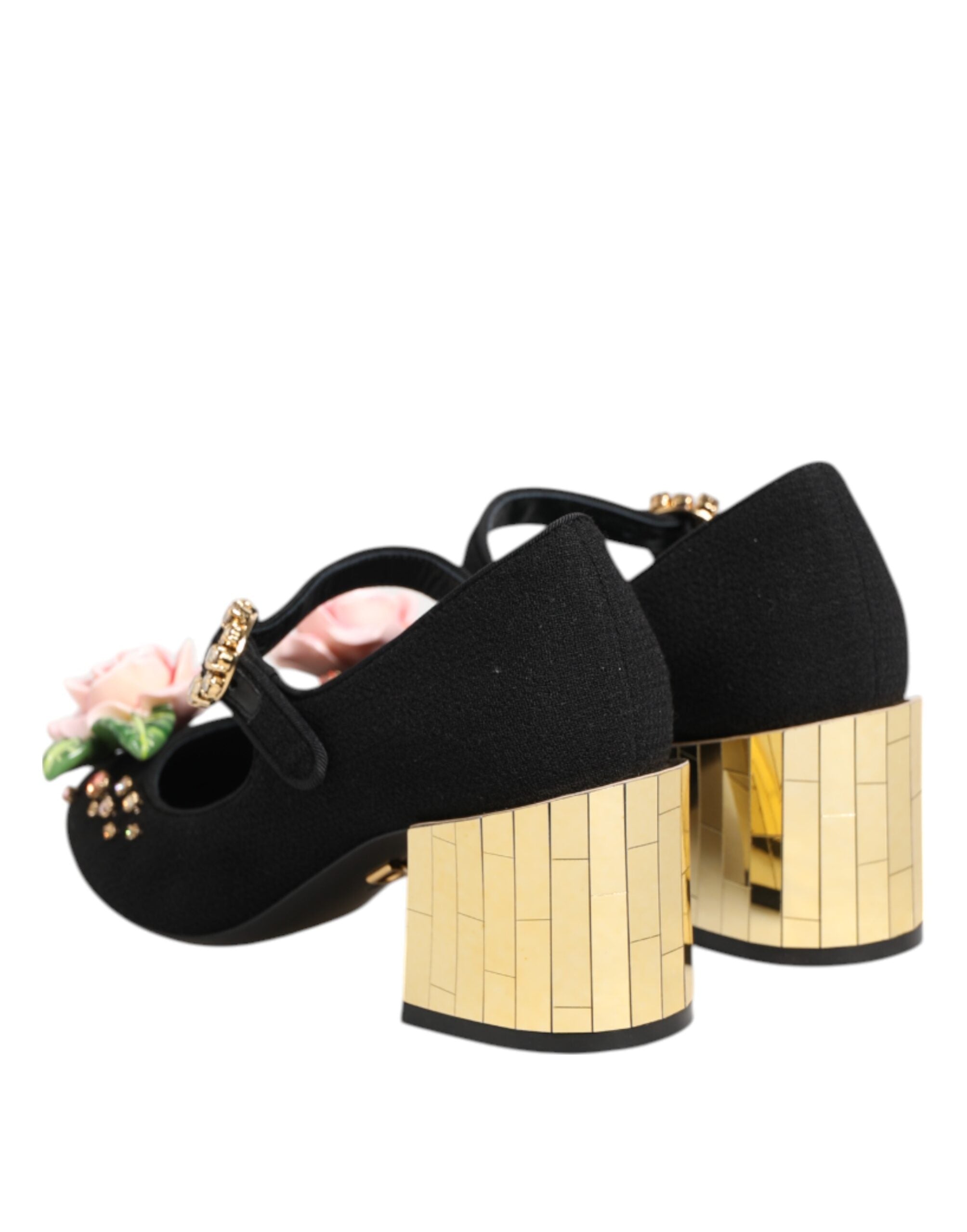 Black Flower Crystal Embellished Mary Jane Shoes