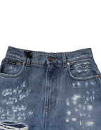 Blue Tattered High Waist Women Denim Jeans