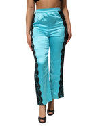 Blue Silk Garterized Straight Women Pajama Pants