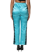 Blue Silk Garterized Straight Women Pajama Pants