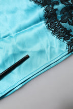 Blue Silk Garterized Straight Women Pajama Pants