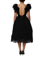 Black Crystal Embellished Midi A-line Dress