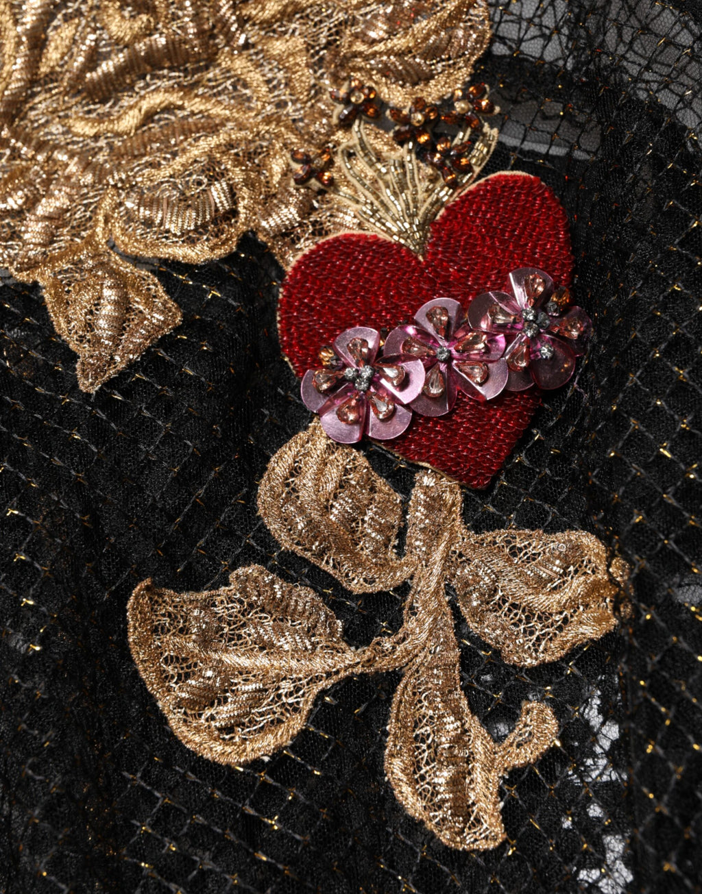 Black Crystal Heart Embellished A-line Dress