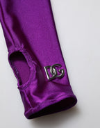 Purple Nylon Turtleneck Bodycon Jumpsuit Dress
