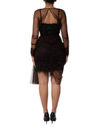 Black Lace Trim Long Sleeve Sheath Mini Dress