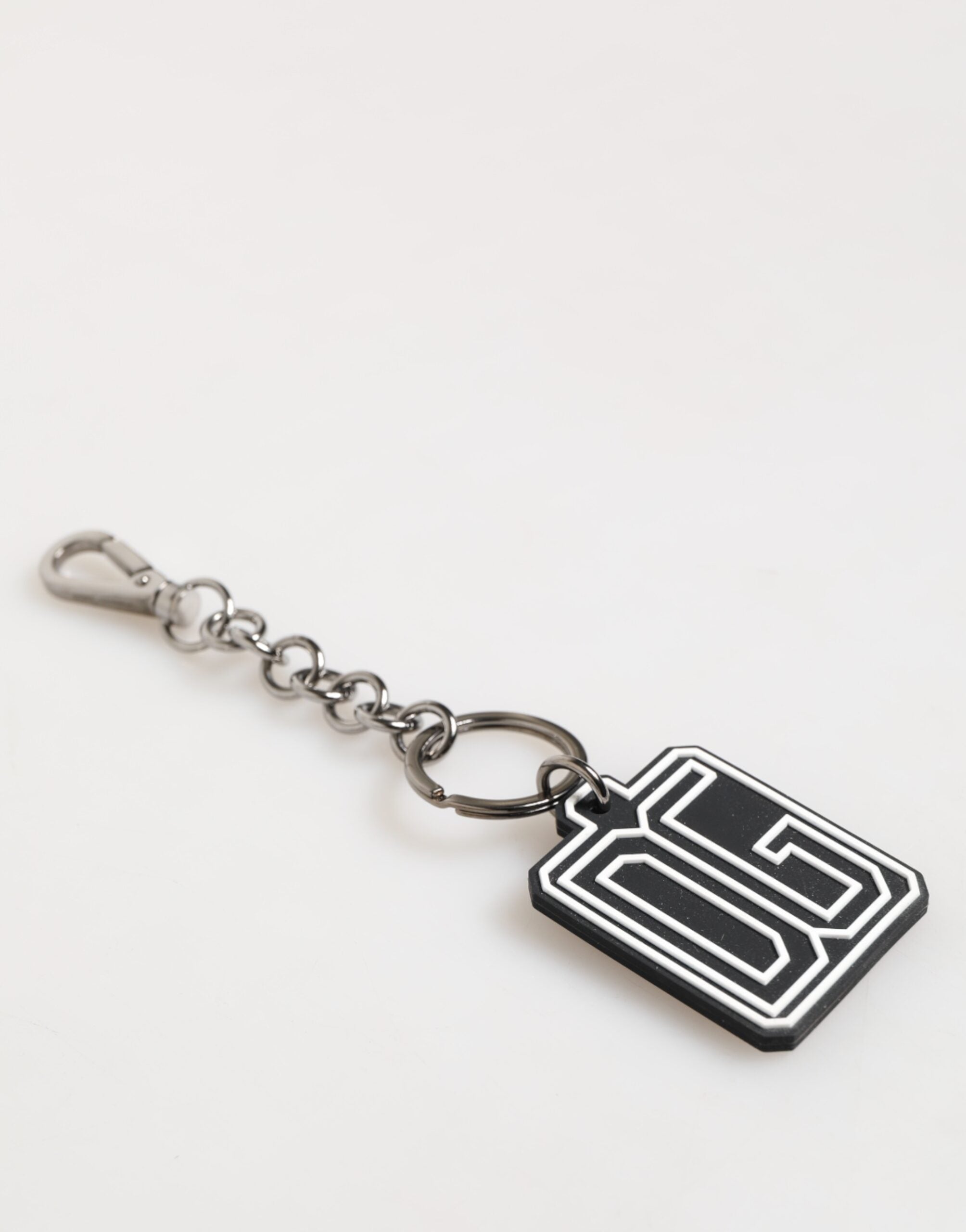 Black White DG Rubber Logo Silver Men Keychain Keyring