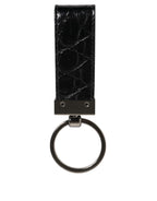 Black Leather Logo Metal Ring Keychain Holder Men Keyring