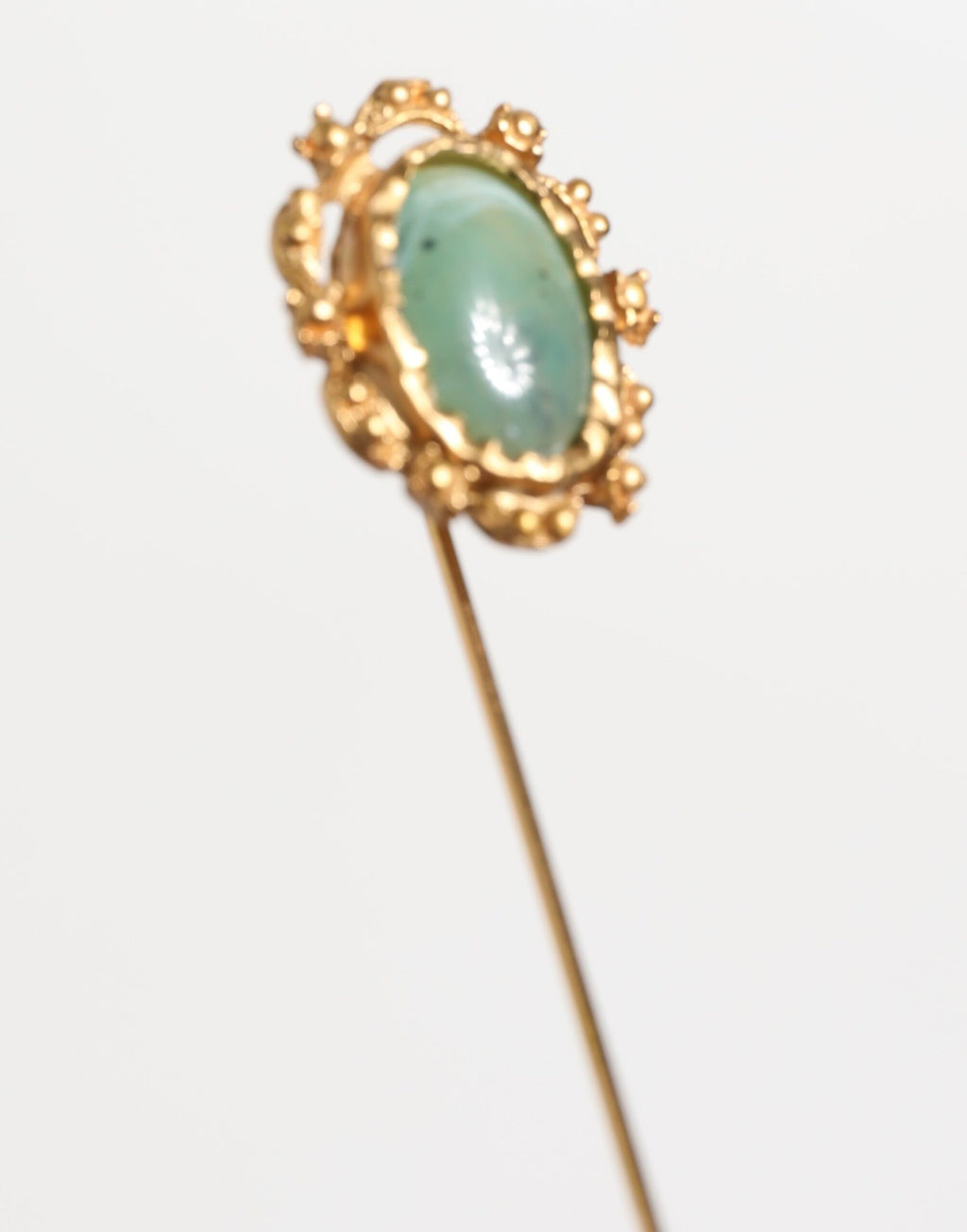 Gold Tone Green Stone Antique Men Accessory Brooch Pin