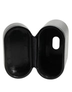 Black Leather Logo Print Flip Holder Men Airpods Case