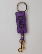 Purple DG Logo Leather Gold Tone Metal Keyring Keychain