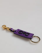 Purple DG Logo Leather Gold Tone Metal Keyring Keychain