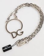 Silver Tone Brass Chain DG Logo Pendant Men Necklace