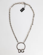 Silver Tone Brass Chain DG Logo Pendant Men Necklace