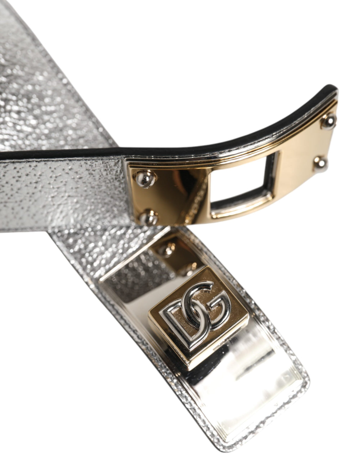 Silver Textured Leather Gold Tone Metal Neckband