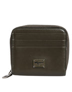 Brown Leather Logo Plaque Card Holder Coin Purse Wallet