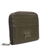 Brown Leather Logo Plaque Card Holder Coin Purse Wallet