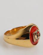 Gold Tone Real Brass Red DG Logo Men Ring