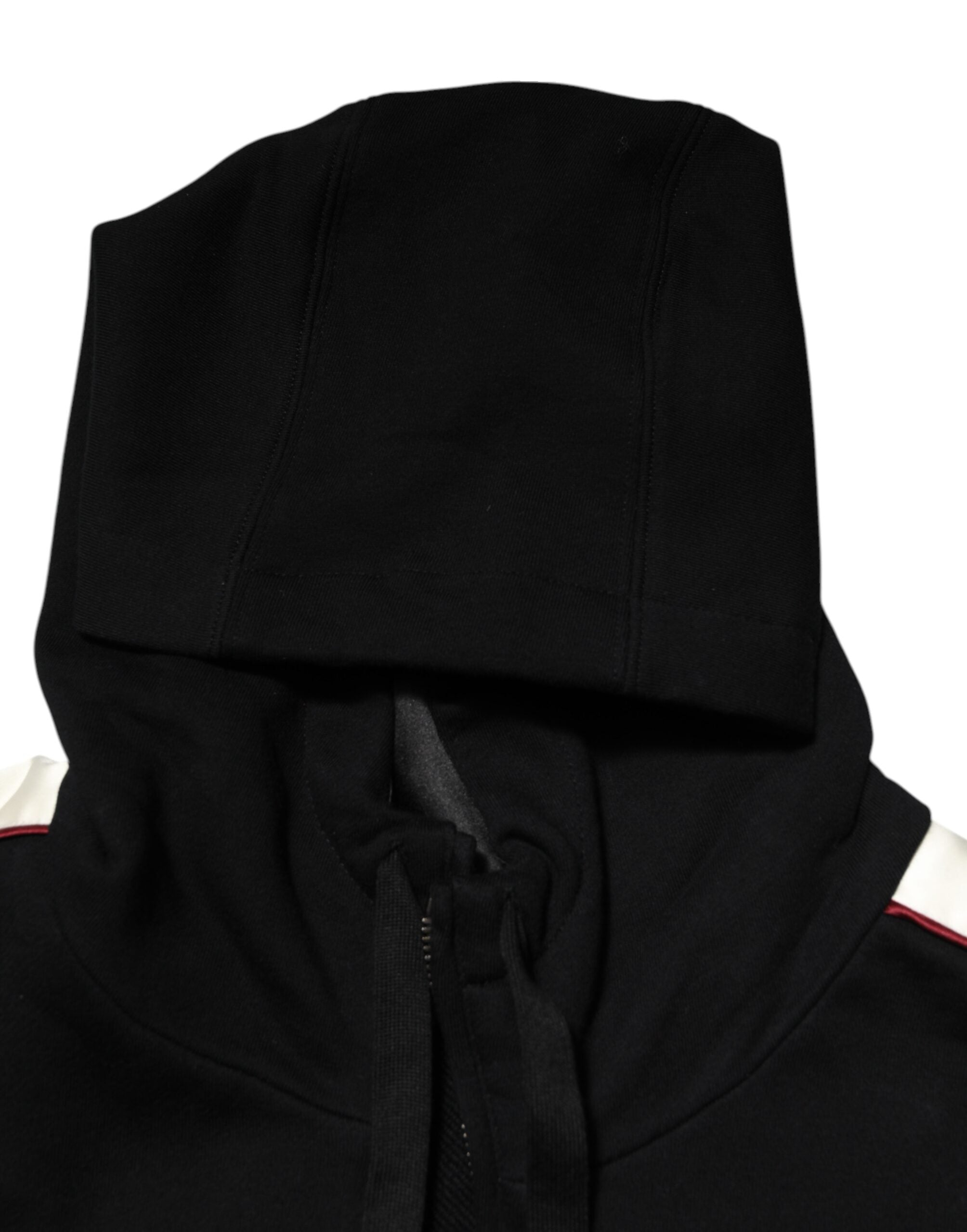 Black Cotton Plaque Track Cardigan Sweater