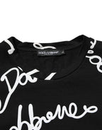 Black Logo Print Cotton Crew Neck  T-shirt
